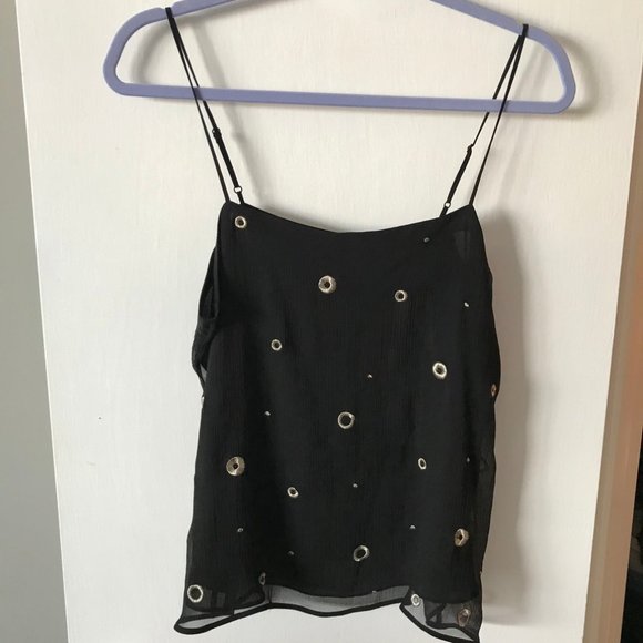 NWT VINCE Black Cami Sz L w Metallic Embroid - Picture 3 of 8